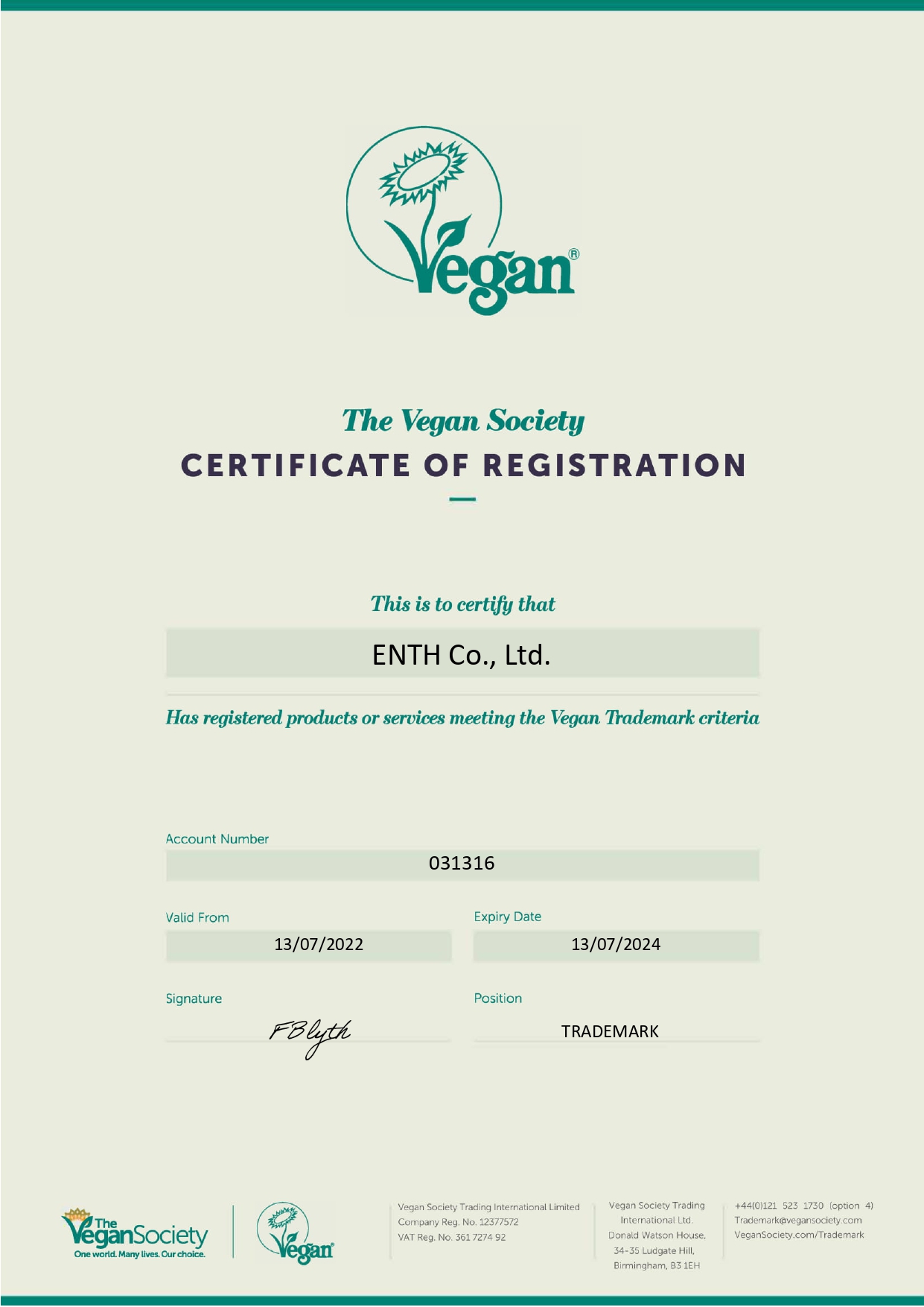 Vegan certification by Vegan Society